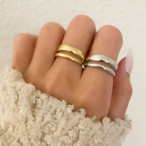 Jewelry - 925 Sterling Silver Dainty Minimalist Ring Stackable Double Layer Ring Band